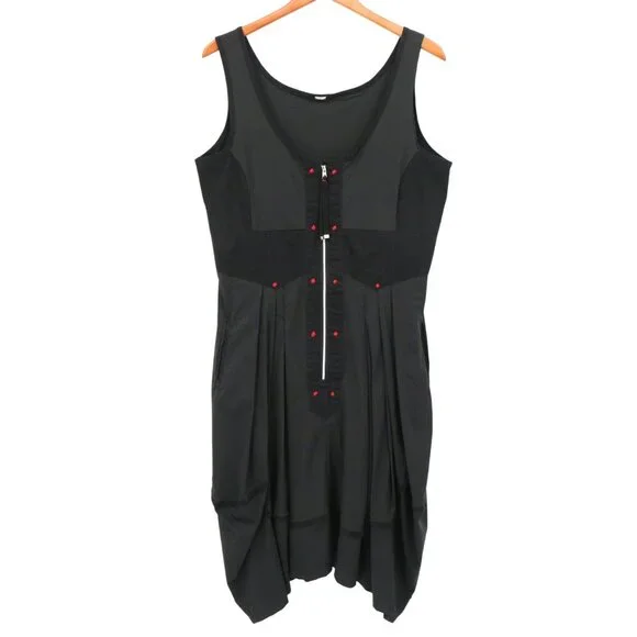 ADC Lagenlook Art to Wear Mixed Media 2 Pc Lantern Dress Jacket Set Black 12 14 - Picture 7 of 10